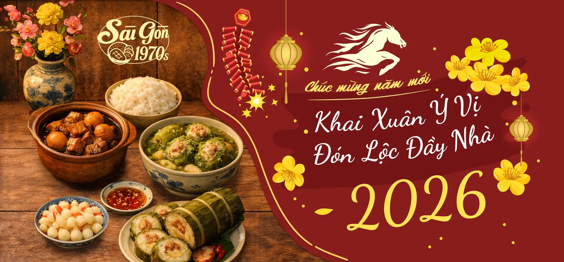 Banner Chúc Mừng Năm Mới Bính Ngọ 2026 | Sài Gòn 1970s
