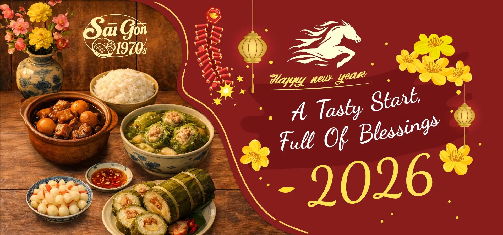 Sài Gòn 1970s Banner chúc mừng năm mới